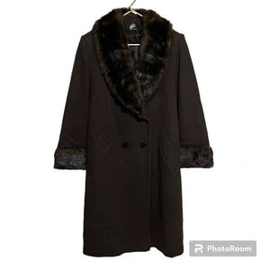 Vtg Jo-D Brown Wool Long Coat Faux Fur Collar Women’s Size Medium M